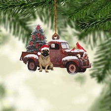 French Bulldog dog Christmas Ornament Dog in red truck tree Christmas Ornament