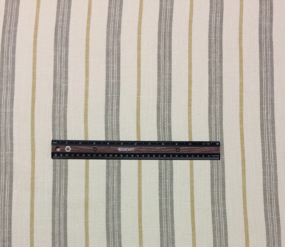DESIGNER STRIPE GRAY WHEAT BEIGE WHITE 100% LINEN MULTIUSE FABRIC BY YARD 56"W - Image 2 of 4