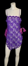 Vintage LIntima Collection Purple Lace Babydoll Chemise Pink Satin Sash Ties