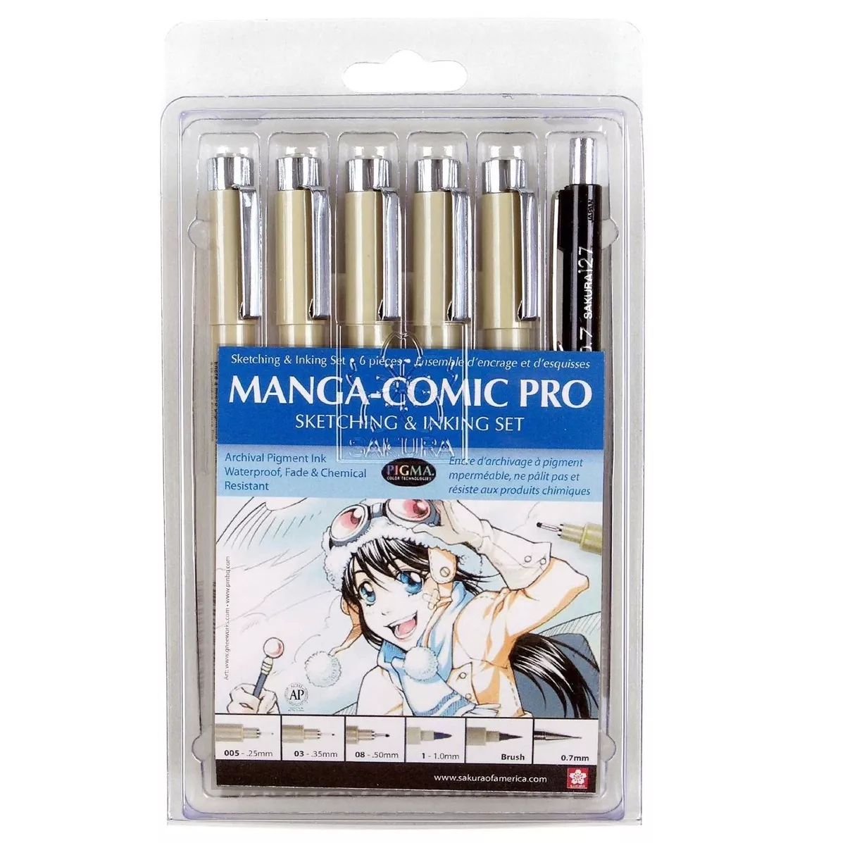 Sakura 50201 6-Piece Pigma Manga Comic Pro Drawing Kit,Black