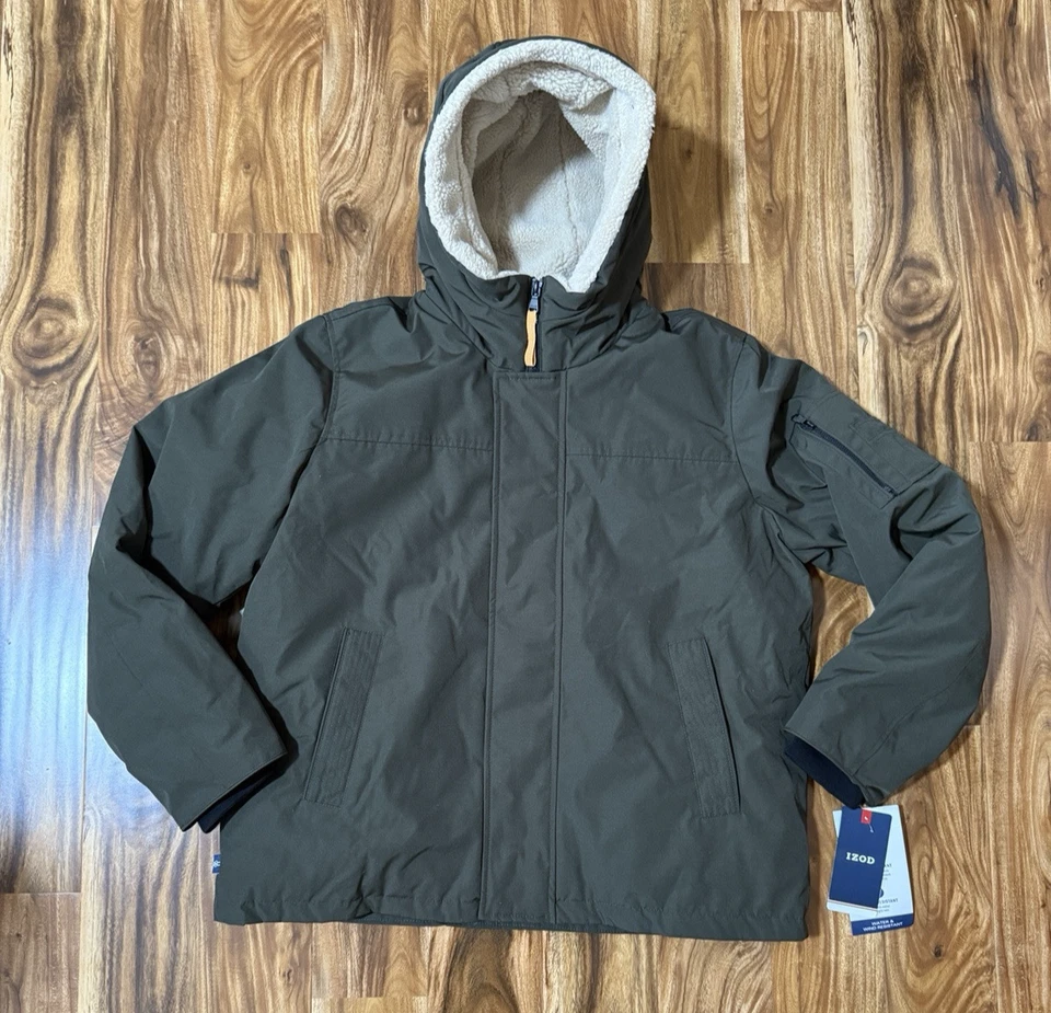 NUEVO CON ETIQUETAS IZOD Para hombres Abrigo Chaqueta de Invierno con Capucha Talla XL Verde Camuflaje (Precio de venta sugerido por el fabricante $200) Última Foto 2 de 4