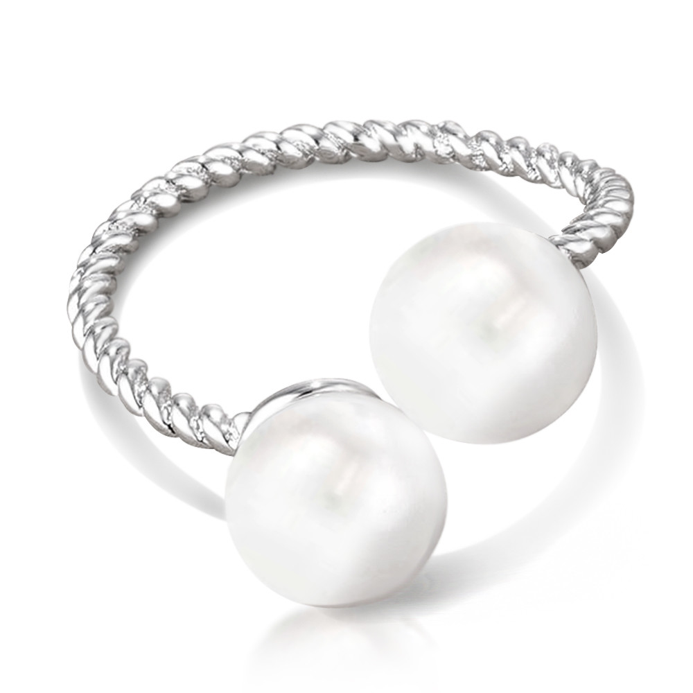 Samie Collection White Gold Plated Cable Ring with Double Shell Pearls