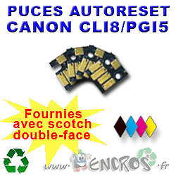 Lot de 4 puces auto-reset CLI8 et PGI5 couleurs et noir pour consommables Canon