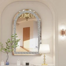 Large Silver Arched Wall Mirror Luxury Art Decorative Mirror Bedroom Entryway 