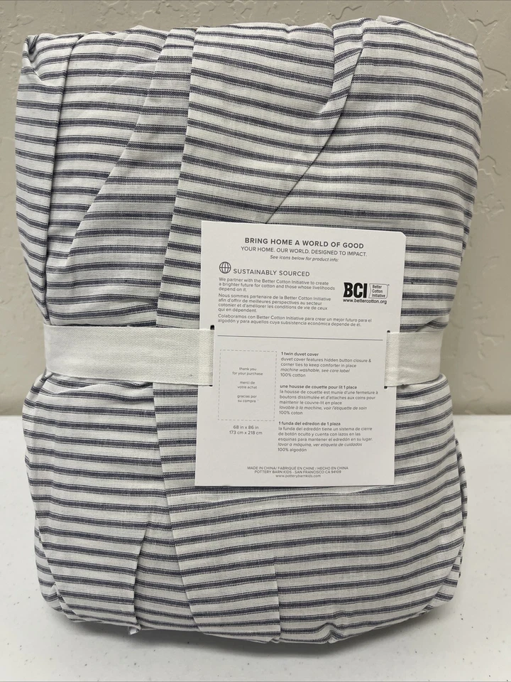 Pottery Barn собранный в Рюш синий/белый в полоску двойной пододеяльник - Изображение 4 из 4