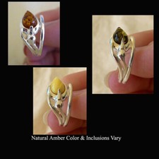 BALTIC BUTTERSCOTCH GREEN or HONEY AMBER STERLING SILVER SOLITAIRE RING