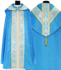 Marian Blue Semi Gothic Cope with stole Vestment Capa pluvial Azul KY113N25p
