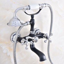 Chrome  Black Brass Wall Mount Bathroom Clawfoot Tub Filler Faucet Handshower