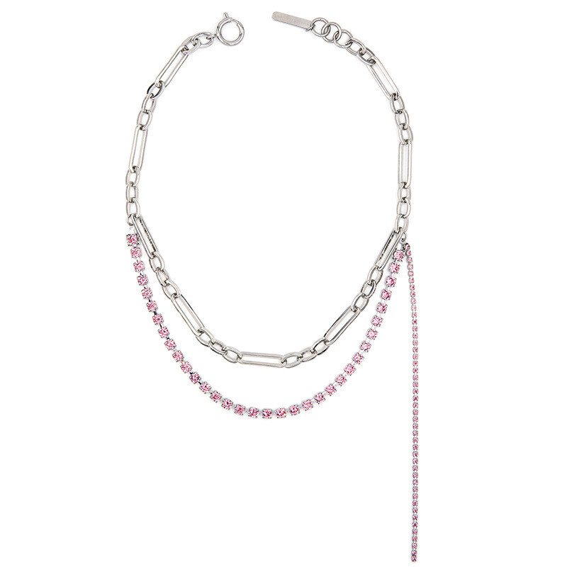 Justine Clenquet Necklace Pink Rhinestone Tassel Necklace Choker