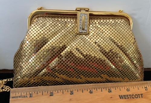 vintage Whiting & Davis art nouveau signed gold mesh clutch/ purse chain strap - Picture 2 of 6