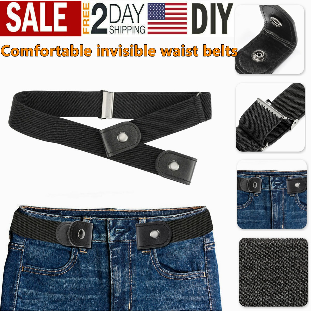Buckle-free Elastic Invisible Waist Belt For Jeans Elastic 