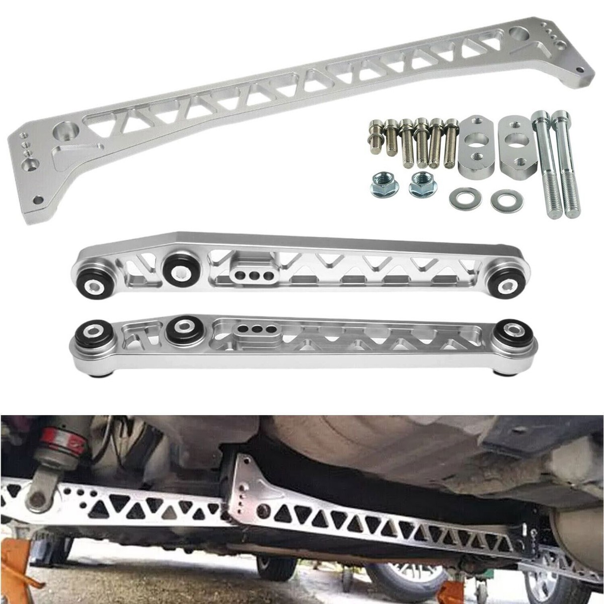 Silver Billet Rear Lower Control Arms + Subframe Brace for Honda