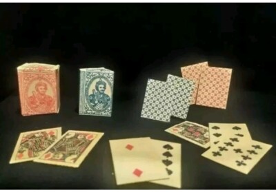 2 Decks Antique Circa 1865-1880 Great Mogul Belgian Playing Cards Miniature 