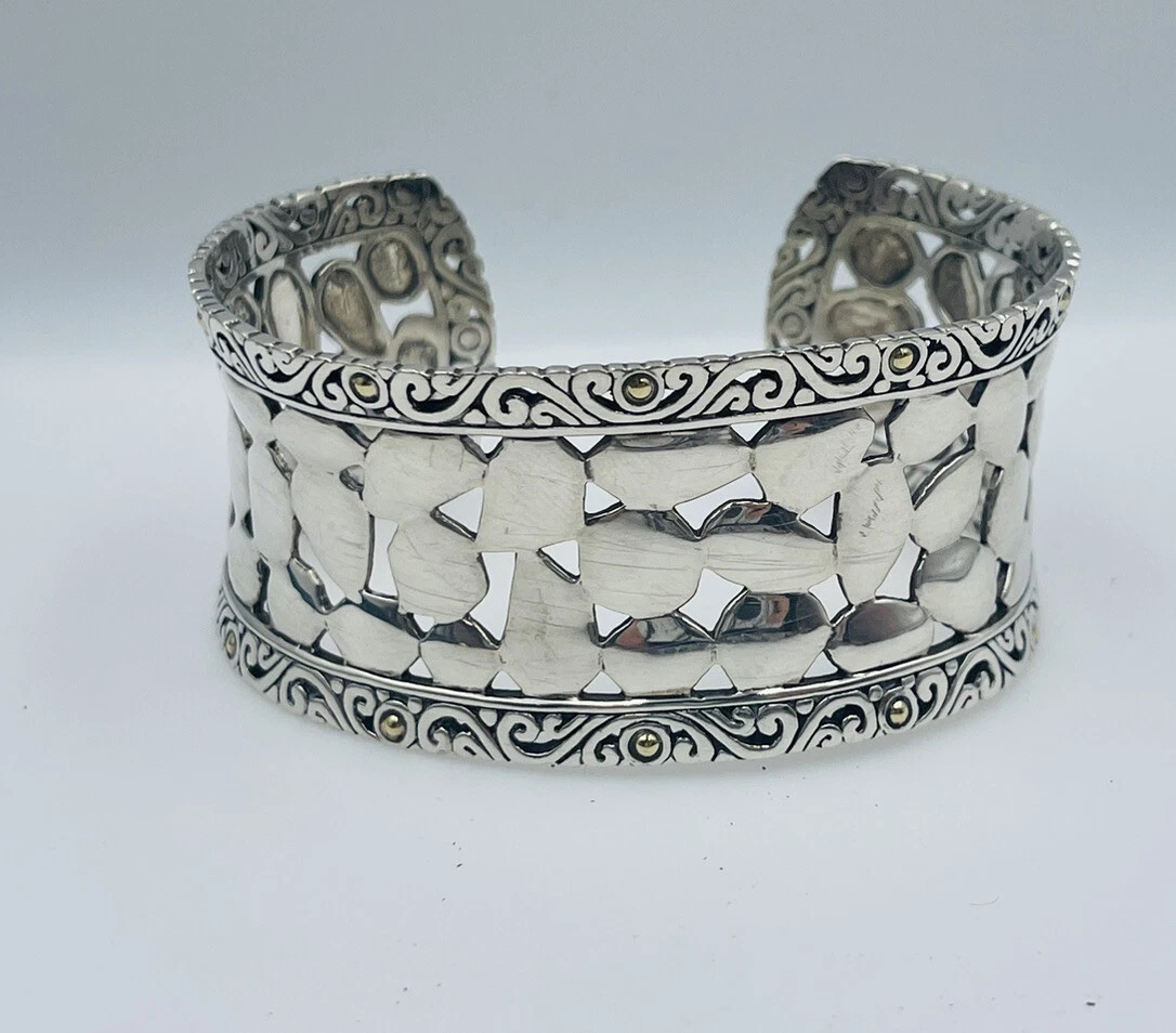 Effy Sterling Silver 18k Gold Cobbled Pattern Cuff Bracelet eBay