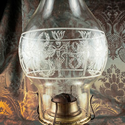 Grandpa 1800's Antique Glass Embossed Swag Scroll Oil Lamp 4.5''W x 14''L