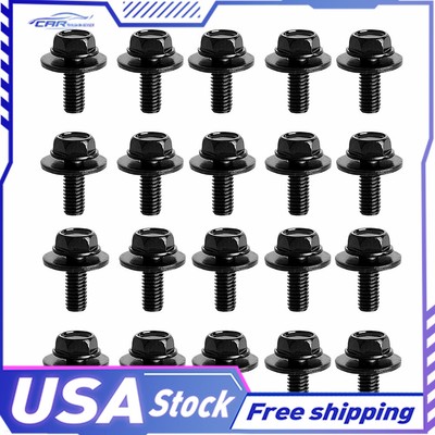 Body 20PC Screws Fender Bolts Fastener M6-1.0x 16mm Long- Hex- 10mm 17mm Washer