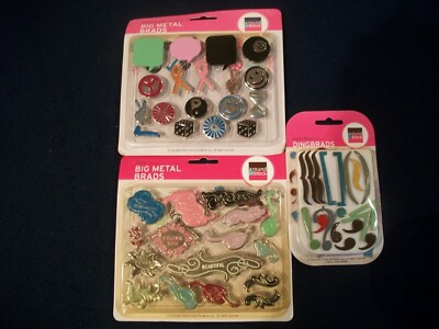 Lot of 3 pkgs Scrapbooking Craft METAL BRADS by AROUND THE BLOCK NEW