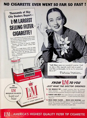 1954 L&M Cigarettes Vintage 50s Print Ad Patricia Morison Indorsed Orchids