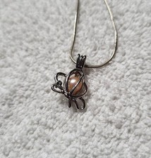 Silvertone Butterfly w/ Faux Pink Pearl 925 Sterling Chain Necklace 22 1/2- NICE