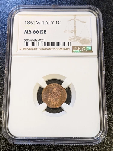 1861 M MS66 RB Italy Centesimo NGC KM 1.1 Milan Mint