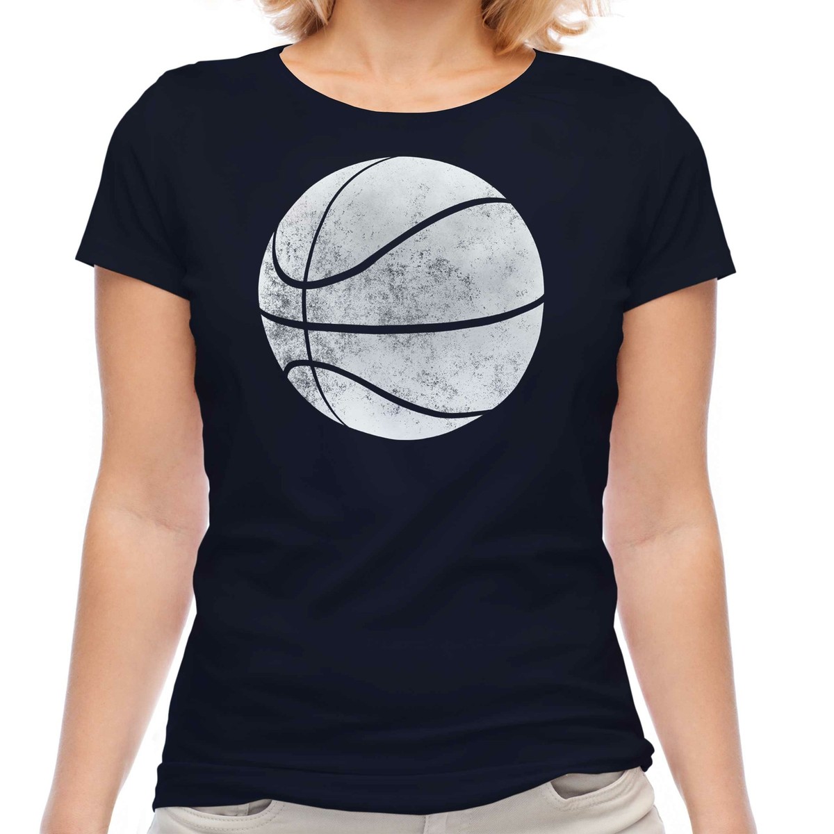 BASKETBALL DISTRESSED PRINT WOMENS T-SHIRT VINTAGE STYLE DESIGN