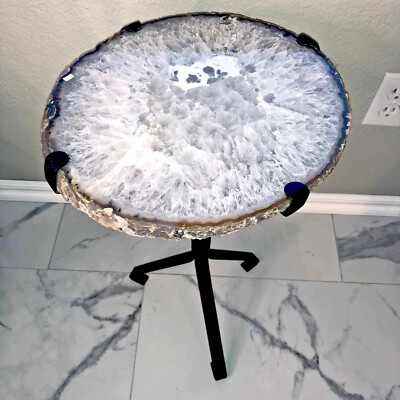 Round Drink Table Agate Top Stone Side End Table Living Room Furniture Rockhound