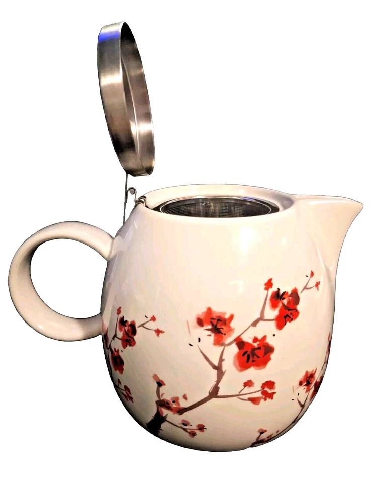 TEAFORT Cherry Blossom Teapot PUGG 24 OZ CERAMIC LOOSE LEAF INFUSER - Image 4 of 4