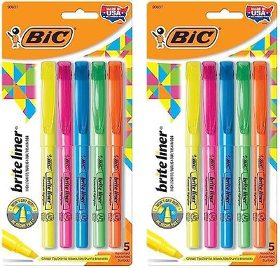 Bic Brite Liner Highlighters Multicolor Chisel Tip 5-Count 2 Pack 