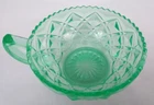 Vintage Green Depression Uranium Glass Candy Dish - Diamond Cut / Point