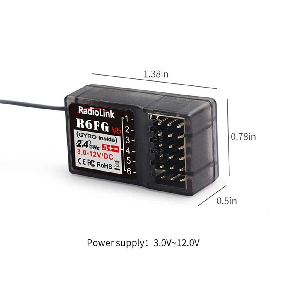 Radiolink R6FG V5 2.4G 6CH FHSS Receiver Gyro for RC6GS V2/RC4GS Transmitter - Image 3 of 4