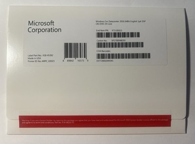 Microsoft Windows Server Datacenter 2016 (24 CORE) DVD + License Key (NEW)