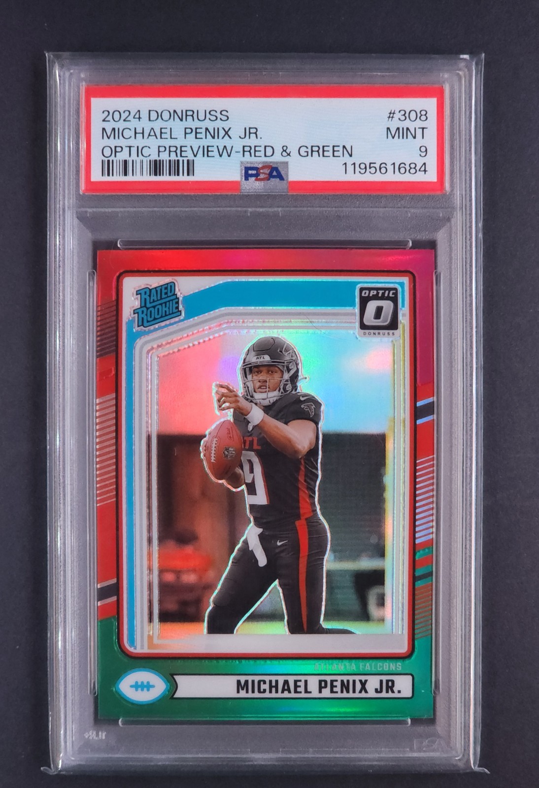2024 PANINI DONRUSS OPTIC PREVIEW-RED GREEN #308 MICHAEL PENIX JR. ROOKIE PSA 9
