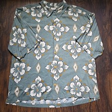Quiksilver Shirt Mens L Blue Silver Edition Floral Hawaiian Surf Made in USA