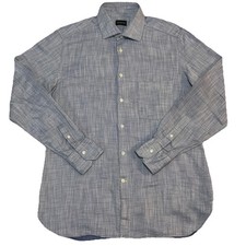 Ermengildo Zegna Men  s 42-16.5 Long Sleeve Blue Lightweight Cotton Button Up