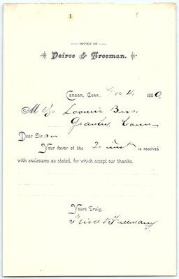 1880s Peirce & Freeman Canaan CT billhead
