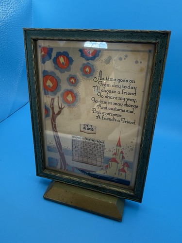 Vintage Art Deco Perpetual Desk Calendar Framed Motto Print 1920s–30s