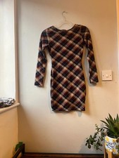 AX Paris Size 8 Dress Tartan Check Long Sleeve Navy Burgundy Cream Yellow Party