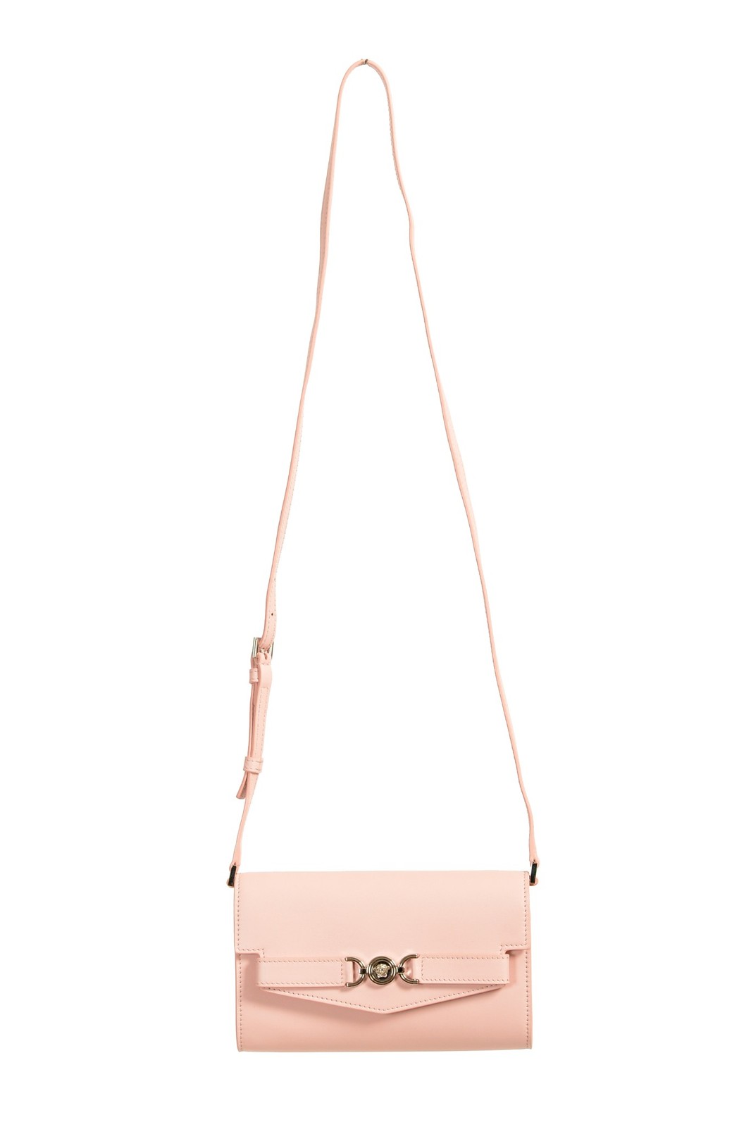 Versace Women's Pale Pink Leather Silver Medusa Clutch Wallet Shoulder Bag