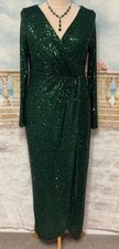 Maxi Evening Dress 18 Green Sequin Wrap Style Quiz Long Sleeve Formal Prom