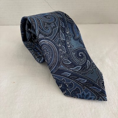 Bruno Piattelli Mens Extra Long Silk Tie Navy Blue Paisley XL Hand Made Necktie