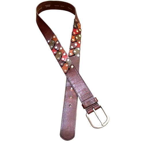 Cinturón De Cuero Fósil Vintage Multicolor Tejido Tachonado Boho Festival Talla M - Imagen 2 de 11