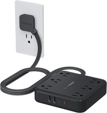 5Ft Black Extension Cord with Multiple Outlets, Surge Protector Power Strip with