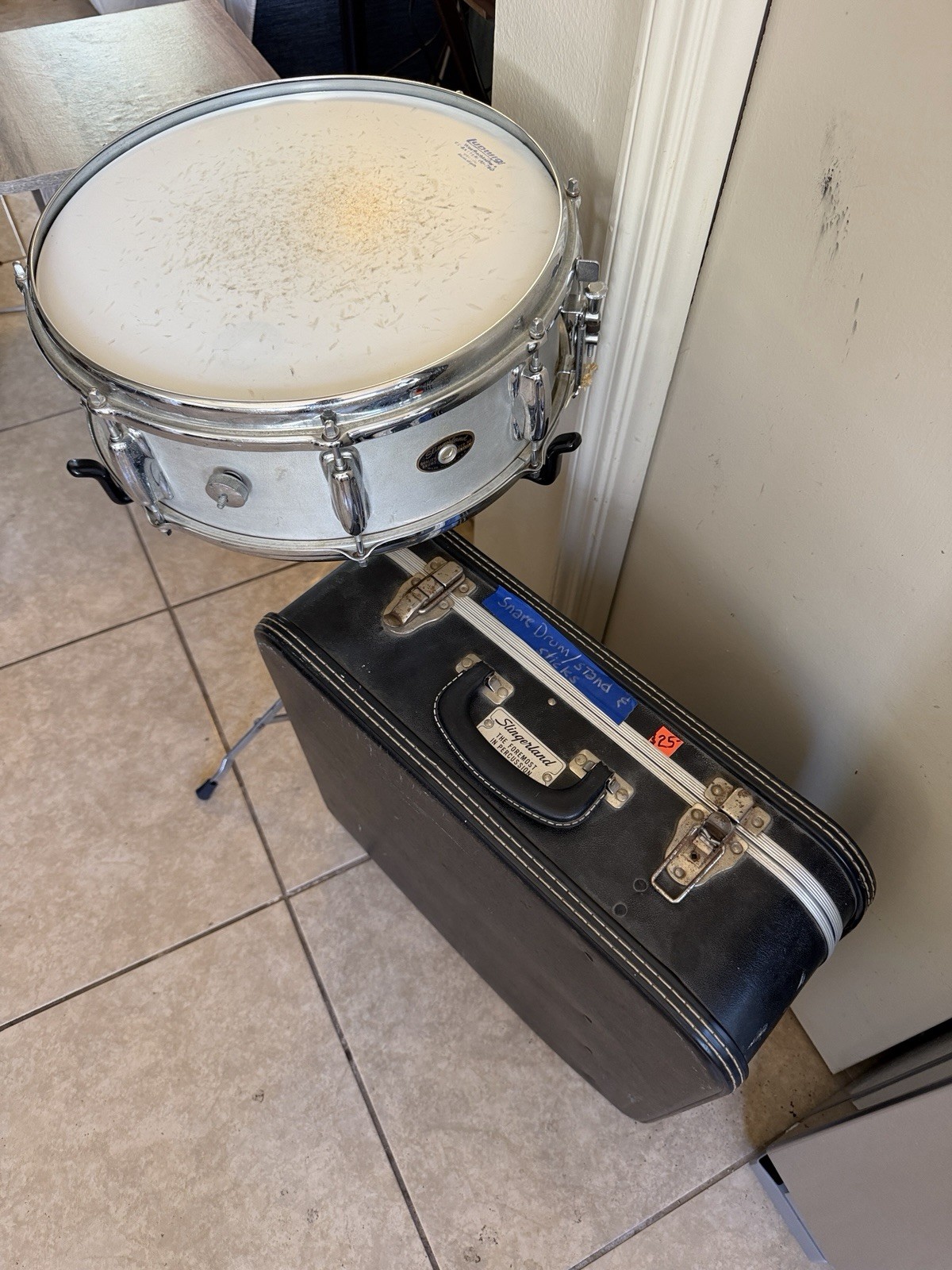 1968 Slingerland Snare Drum Sound King Original Case & Stand All Marked # 196516