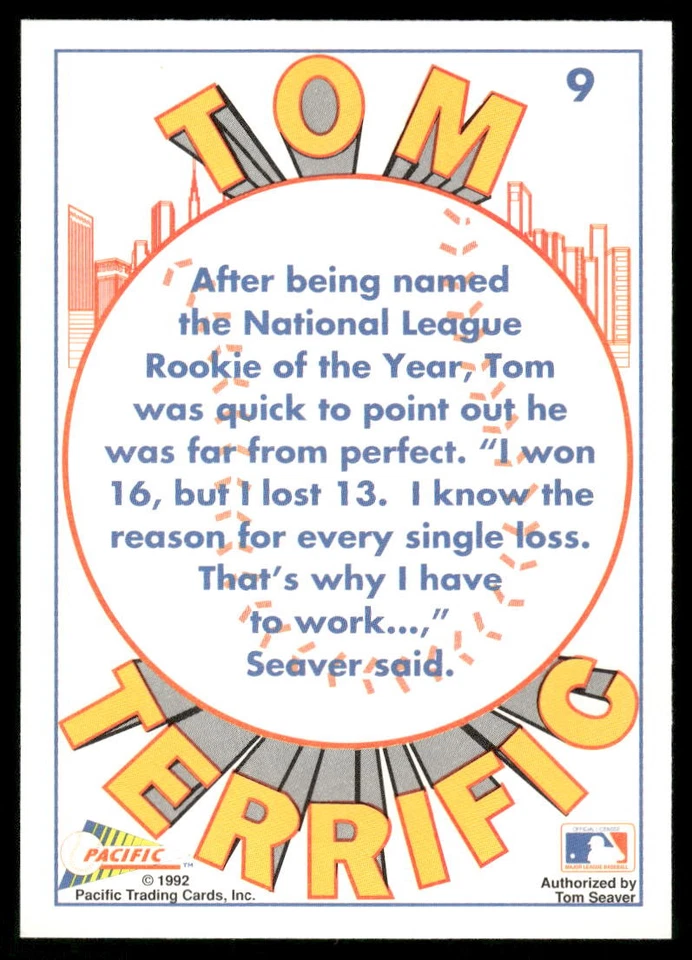 Tom Seaver 1992 Pacific Tom Seaver New York Mets #9 Near Mint or Better - Image 2 of 2