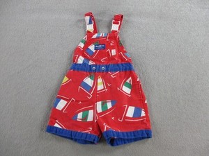 Vintage OshKosh B'gosh Sailboat Print Overalls Boys Size 5 Made in USA Red Blue