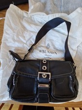 Authentic Vintage PRADA Black Leather Buckle Shoulder Bag – Silver Hardware Y2K