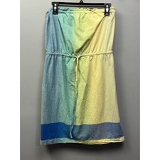 Ann Taylor LOFT Mixed Stripe Strapless Dress Size Small Drawstring waist coastal