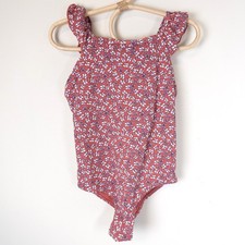 H M Floral One Piece Swimsuit Girls 5T 6T Rust Ruffle Shoulder Seersucker