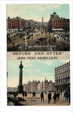 VOR & NACH SINN FEIN REBELLION: Osteraufstand Irland 1916 Postkarte (C94136)