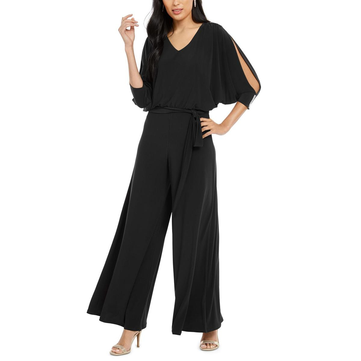 Женский вечерний комбинезон Petites PS BHFO 7873 MSK, черный, с разрезом на рукавах и украшениями, PS BHFO 7873